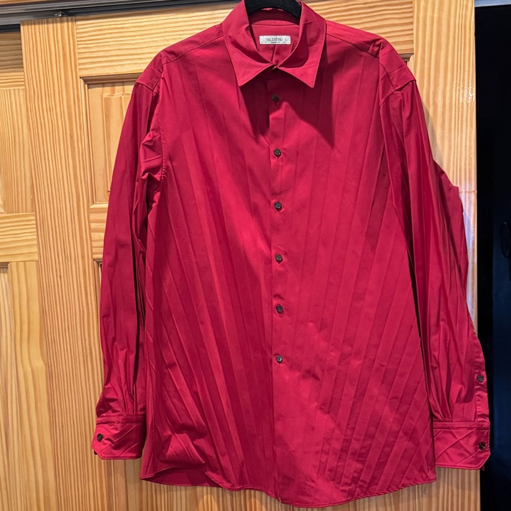 Valentino Spa Pleated Red Dress Shirt IT 39